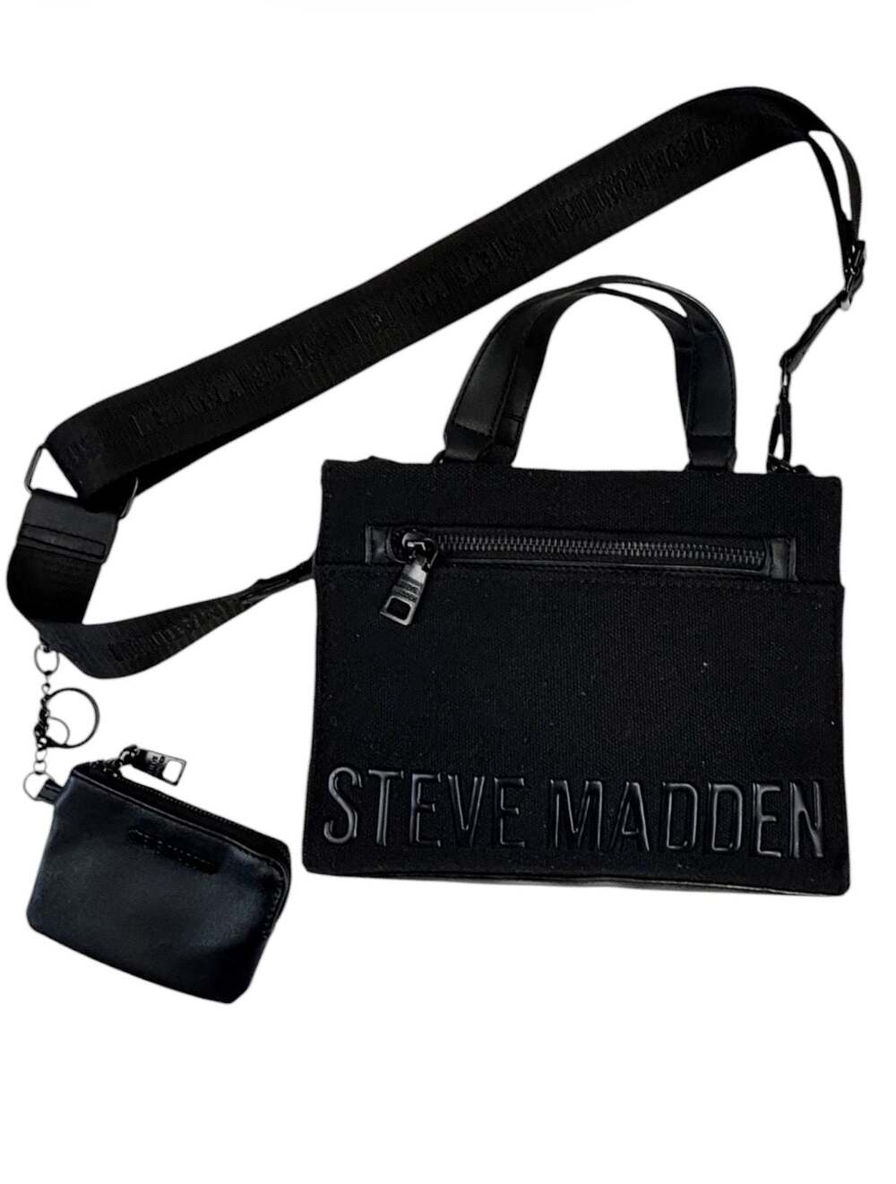Steve Madden Black Canvas Crossbody Bag with Detachable Pouch
